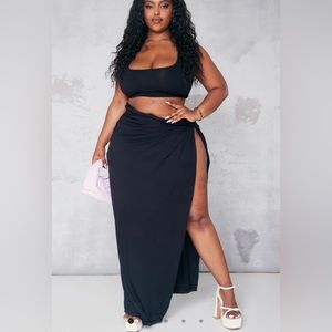 Plus Jersey Thigh Split Midi Skirt